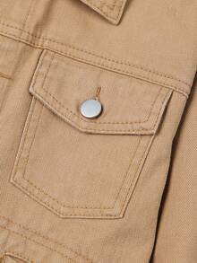 Tween Boy 1pc Flap Pocket Denim Jacket - Coffee Brown - View 4