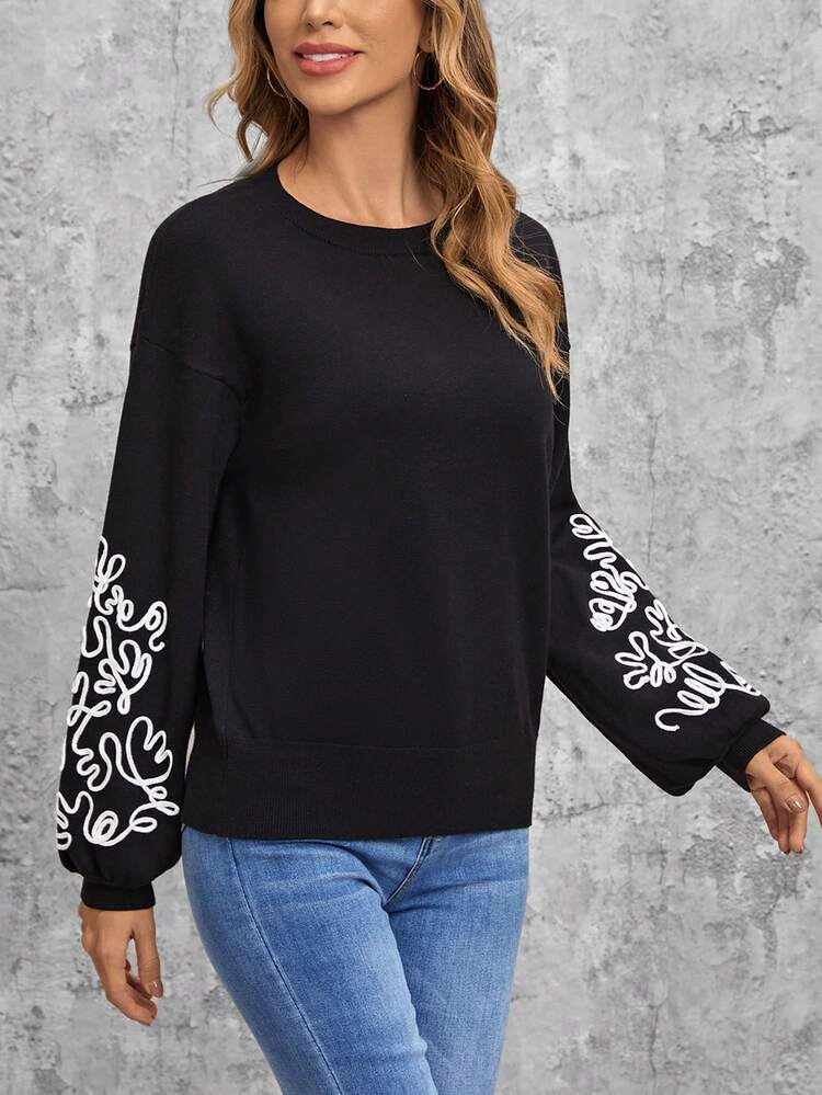 Floral Pattern Drop Shoulder Sweater