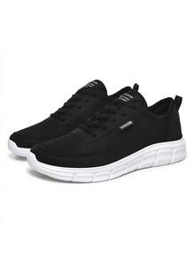 男士運動鞋時尚休閒跑步鞋輕便耐磨透氣防滑百搭 - 黑與白 - 查看 3