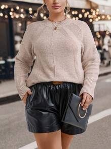 SHEIN LUNE Hơn Tay Raglan Áo len - Màu be - Xem 3