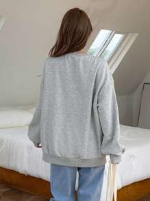 DAZY Pullover mit Buchstaben- und Gemüseprint, Oversized Passform, Herbstkleidung Sweatshirt