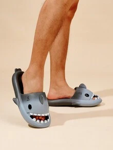 男士趣味鯊魚造型拖鞋,可愛室內與沙灘人字拖 - 彩色 - 查看 3