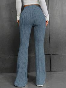 SHEIN EZwear High Waist Flare Leg Pants - Navy Blue - View 2