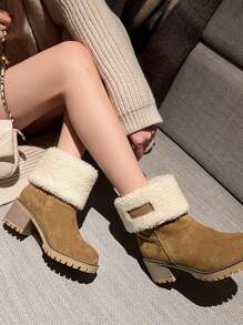 Giày bốt đi tuyết nữ thiết kế mới, Giày chống trượt thời trang, Giày bốt cổ ngắn chống trượt bằng lông cừu ấm áp cho nữ, Giày bốt mùa đông nữ tăng chiều cao - trắng - Xem 5