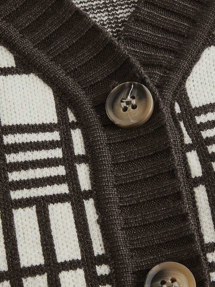 Plaid Pattern Button Placket Sweater Vest Without Shirt