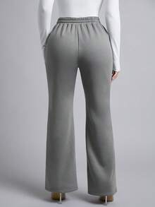 SHEIN PETITE 抽繩腰斜袋闊腿運動褲 - 灰色 - 查看 2