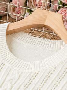 Celure 大碼條紋圖案荷葉邊麻花編織上衣 - 黑與白 - 查看 4