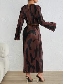 Firerie Graphic Print Bodycon Dress Without Belt - Coffee Brown - View 2