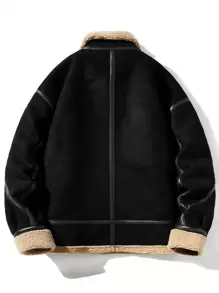 男式泰迪衬里拉链夹棉大衣 - 黑色 - 查看 2