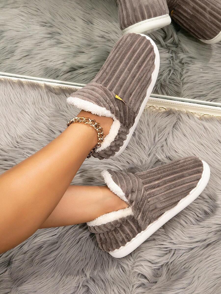 Warm Couple Heel Slip-On House Slippers, Autumn/Winter,Furry Shoes,Fluffy Slippers - Coffee Brown - View 1