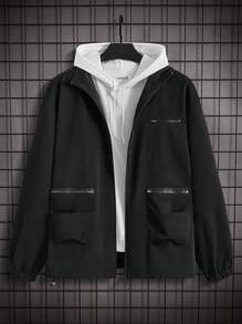 Manfinity Homme Loose-Fit Men's Zip-Up Drop Shoulder Jacket With Pockets (No Hood) - Black - View 1