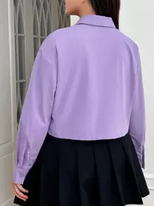 SHEIN EZwear Talla grande Camisa con cordón delantero de hombros caídos - Morado - Ver 2