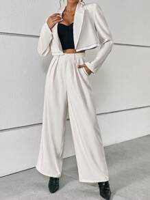 SHEIN Essnce 西裝領西裝外套&闊腿褲 - 黑與白 - 查看 2