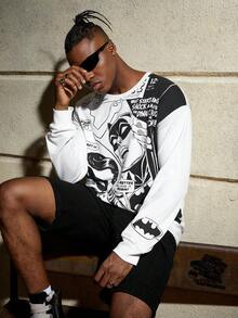 ROMWE MEN Batman X ROMWE Guys Figure Graphic Sweatshirt - White - View 3