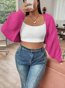 POPSWAY 大码蝙蝠袖开衫 - 玫紅色 - 查看 1