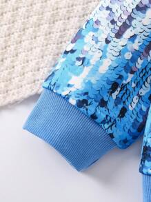 SHEIN Young Girl Sequin Print Zip Up Bomber Jacket - Multicolor - View 4