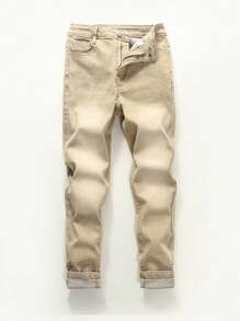 少年男生斜口口袋牛仔褲 - 杏色 - 查看 1