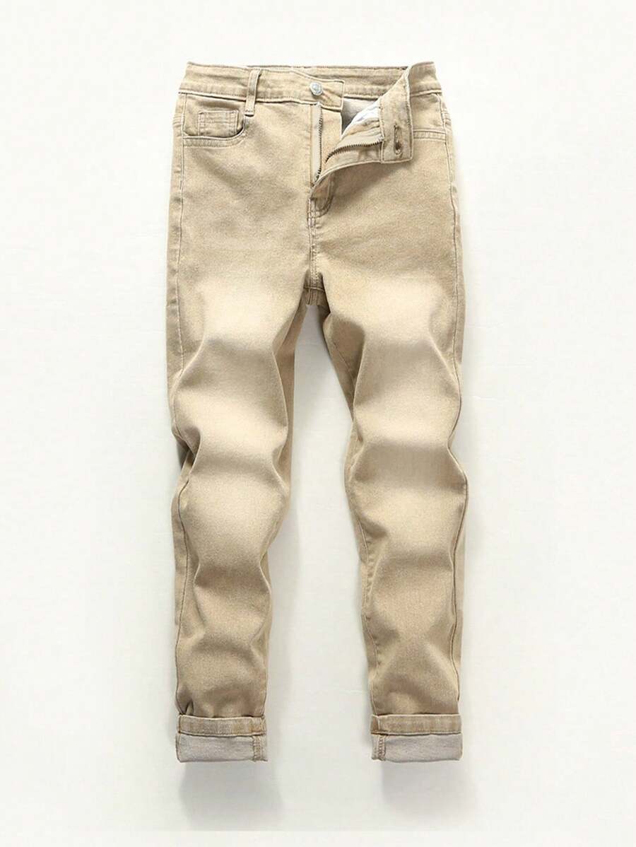 少年男生斜口口袋牛仔褲 - 杏色 - 查看 1