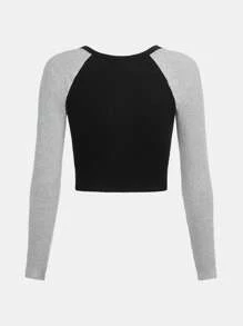 SHEIN Teen Girl Colorblock Raglan Sleeve Tee - Black - View 2
