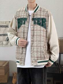 Aesthetic Post 1件寬鬆版型男士字母拼接長條紋邊下垂肩運動夾克 - 彩色 - 查看 5