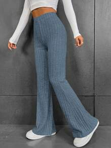 SHEIN EZwear High Waist Flare Leg Pants - Navy Blue - View 1