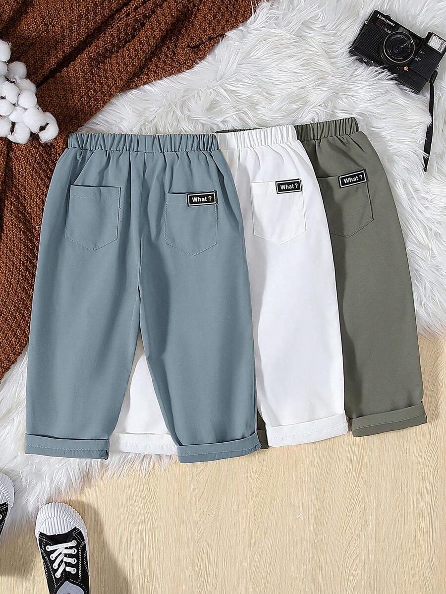 SHEIN 男小童3入組字母補丁細節長褲 - 藍色 - 查看 1