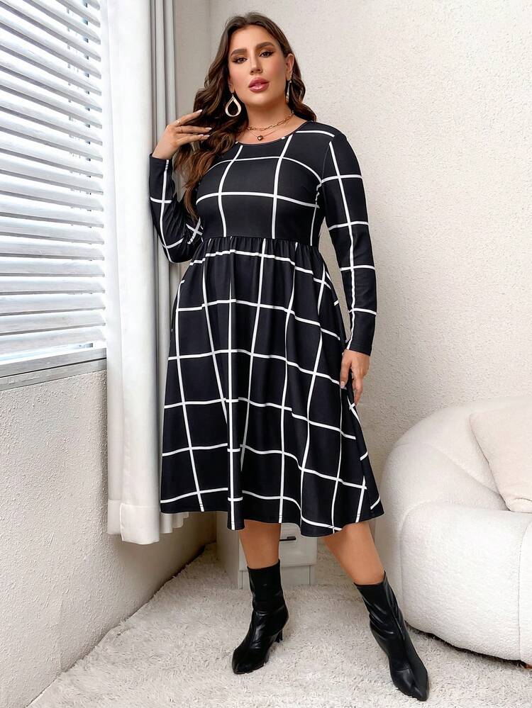 Plus Plaid Print A-line Dress