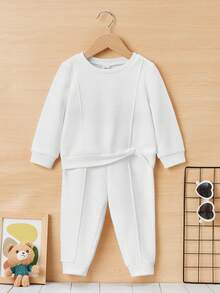 SHEIN 男嬰素色衛衣和衛褲 - 白色 - 查看 6