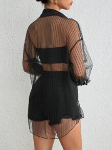 SHEIN Essnce Camisa de hombros caídos con botón delantero de malla sin top tubo