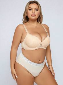 Plus Striped Tape Waist Panty - Apricot - View 4