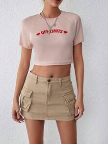 SHEIN EZwear Letter Graphic Raglan Sleeve Crop Tee - Baby Pink - View 5