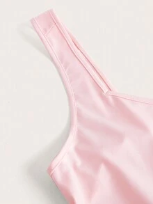 SHEIN EZwear 大碼素色彈力緊身連體短褲 - 淺粉色 - 查看 3