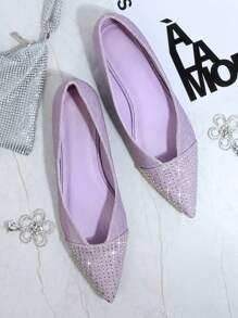 SHUZIA Rhinestone Detail Point Toe Ballet Flats