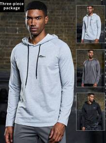 Gym Rark Boyfriend Style Men 3pcs Letter Graphic Drawstring Sports Sweatshirt Boyfriend Style Men Sweatshirt - Multicolor - View 1
