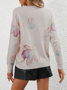 SHEIN LUNE 花卉圖案落肩毛衣 - 粉色 - 查看 2