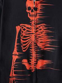 青少年男孩骷髅印花拉链卫衣 - 黑色 - 查看 4