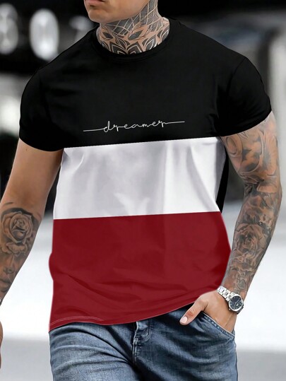 Manfinity Homme Hombres Camiseta con estampado de letra de color combinado