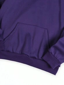 SHEIN EZwear Slogan Graphic Drawstring Thermal Lined Hoodie - Purple - View 4