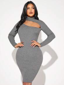 SHEIN SXY Mock Neck Cut Out Front Bodycon Sweater Dress