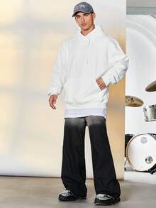 Manfinity Hypemode Men Kangaroo Pocket Drawstring Hooded Sweatshirt - White - View 4