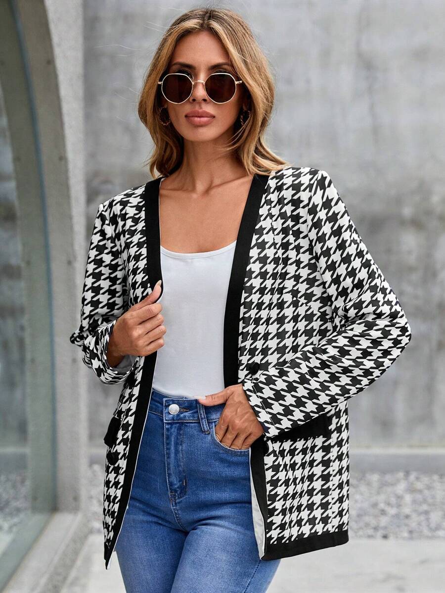 SHEIN Clasi Houndstooth Print Double Breasted Coat