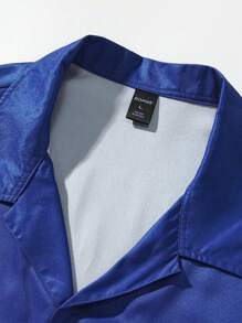 ROMWE MEN Street Life 男士火焰和字母印花襯衫 - 寶藍色 - 查看 4