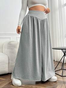 SHEIN EZwear Plus High Waist Wide Leg Pants - Grey - View 1