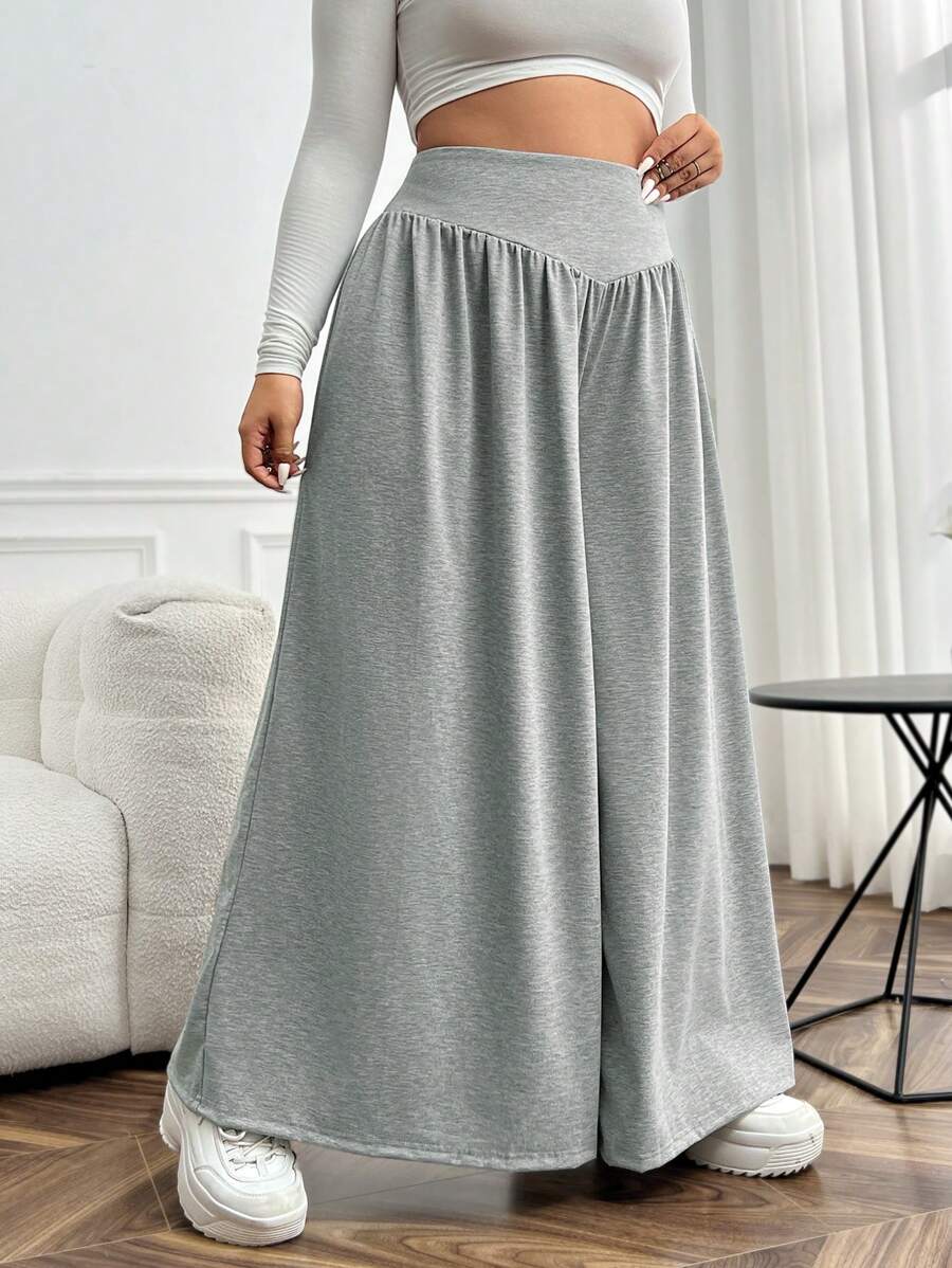 SHEIN EZwear Plus High Waist Wide Leg Pants - Grey - View 1
