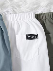 SHEIN 男小童3入組字母補丁細節長褲 - 藍色 - 查看 4