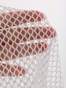 DAZY Solid Fishnet Tank Top Without Top - White - View 6