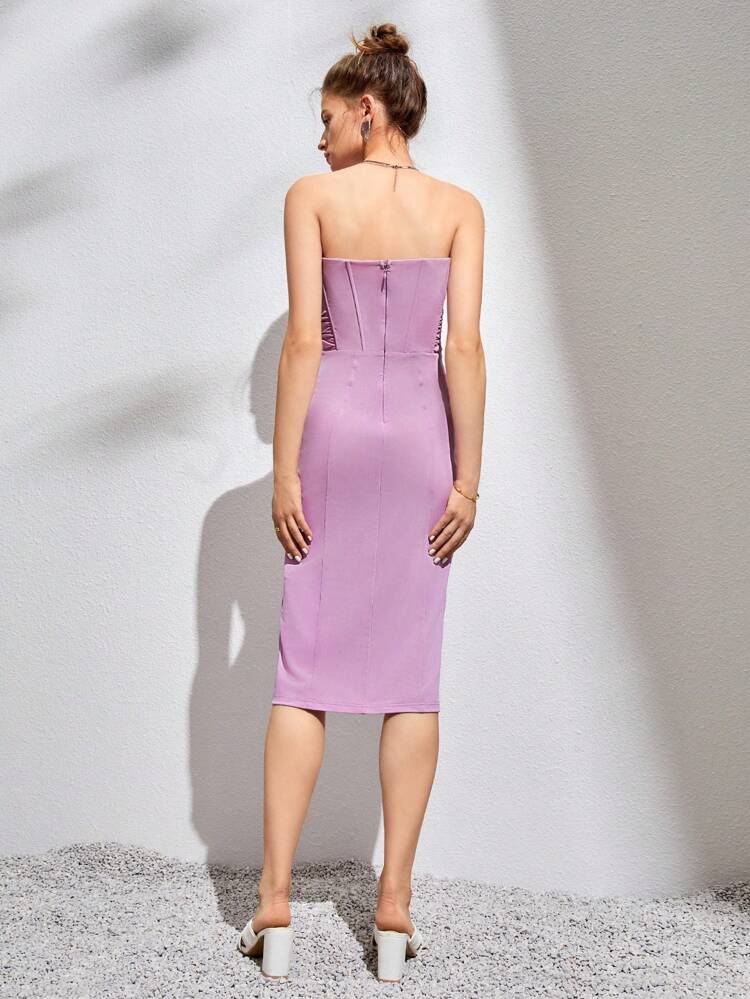 Women's Tube Top Mesh Fishbone Slim Banquet Dress