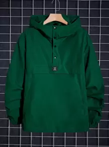 Manfinity VCAY Chaqueta con capucha y botones de media ala holgada con parche de letras para hombres