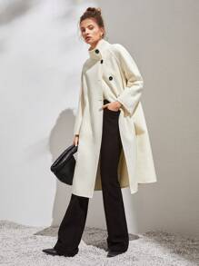 Anewsta Abrigo cuello vuelto con botón delantero - Blanco - Ver 4