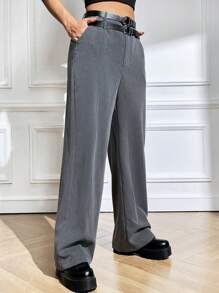 SHEIN EZwear Slant Pocket Prosta Noga Spodnie garniturowe Bez paska